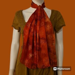 VTG BALARINJI Orange Abstract Spiral Atomic Delicate Silk Scarf